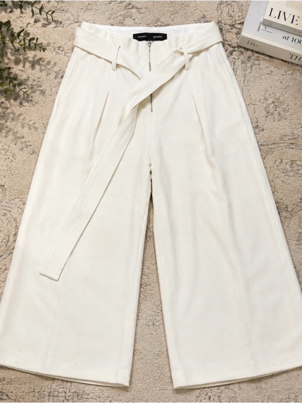 Proenza Schouler Size 4 Ivory Cropped Wide Leg Belted Pants High Rise